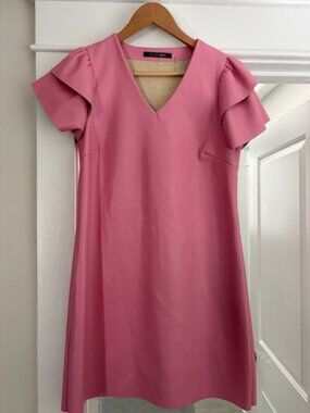 Dolce Cabo Pink Faux Leather Dress with Flutter Sleeves NW0T